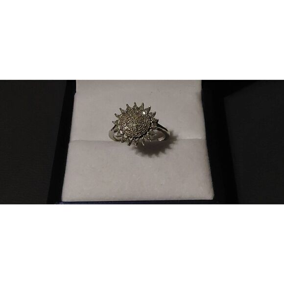 NEW~Gorgeous 1/2 Carat Genuine Diamond Sunburst Cocktail Ring Sz 8 - Picture 3 of 9